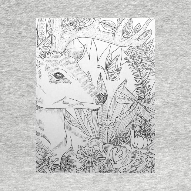 Deer in Forest Drawing by ARTWORKandBEYOND